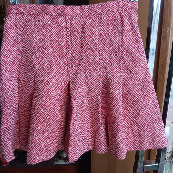SMALL 22W 22" True VTG 70s RED GEOMETRIC PATTERN Handmade KNIT PLEATED SKIRT - Picture 2 of 6
